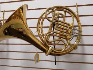 French horn on wall