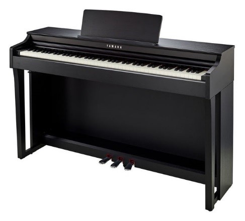 Black upright piano