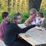 Campers at picnic table