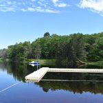 Wide shot of dock on lake